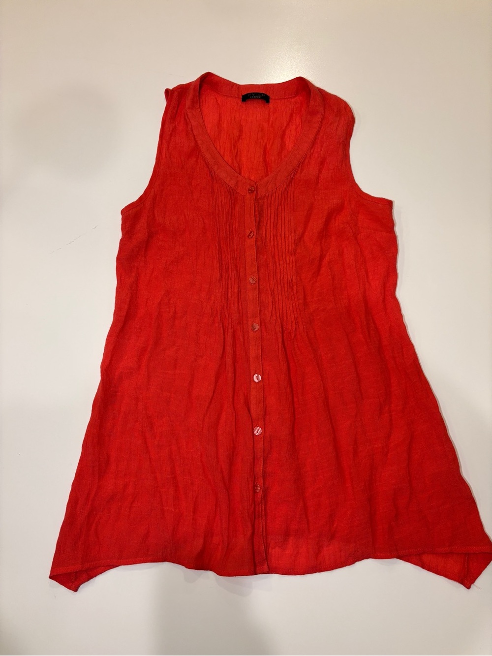 FYLO Sleeveless Coral Lightweight Button-Front Tunic w/ Asymmetrical Hem M-L